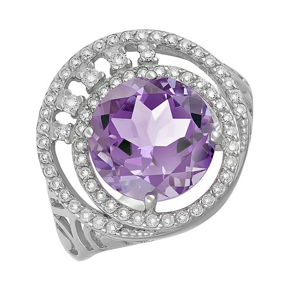 Серебряное кольцо с аметистом и фианитом № 134017