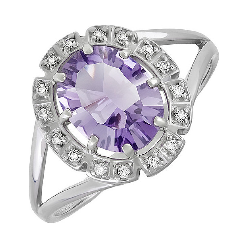 Серебряное кольцо с аметистом и фианитом № 133827