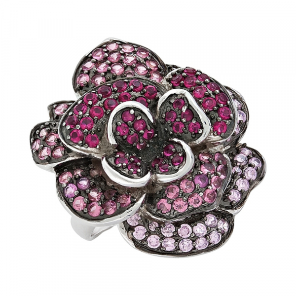 Серебряное кольцо с имитац. рубина и фианитом № 82626