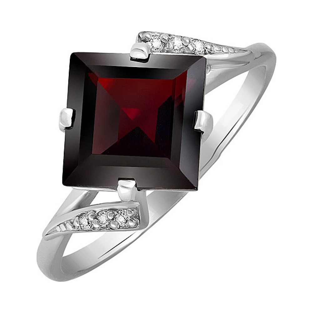 Серебряное кольцо с гранатом и фианитом № 132745