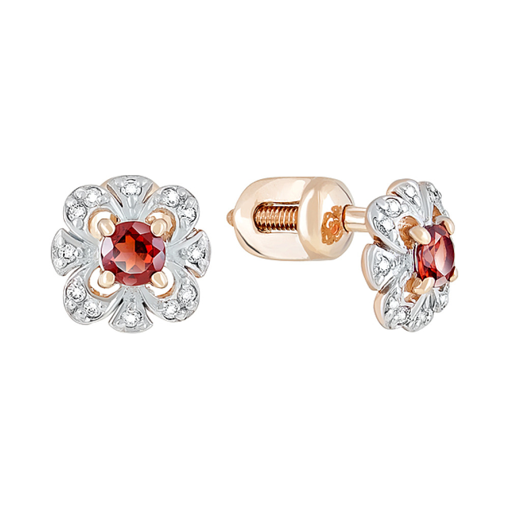 Пуссеты с гранатом и фианитом № 124149