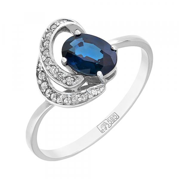 Золотое кольцо с бриллиантом и сапфиром № 105601