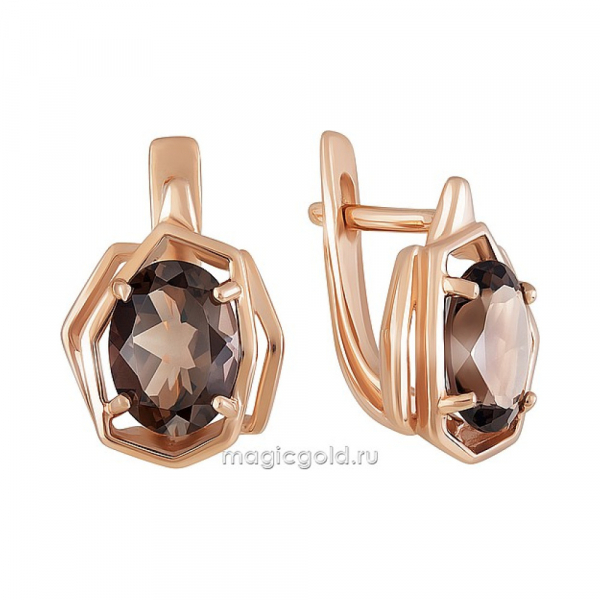 Золотые серьги с раухтопазом № 159653