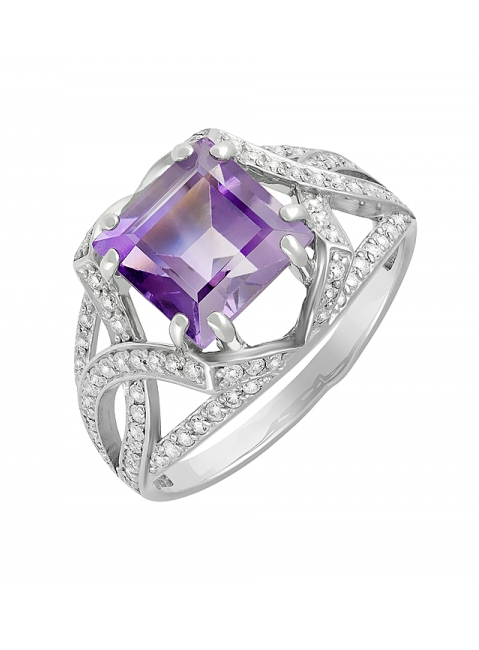 Серебряное кольцо с аметистом и фианитом № 129635