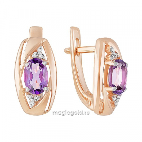 Золотые серьги с аметистом и фианитом № 158967