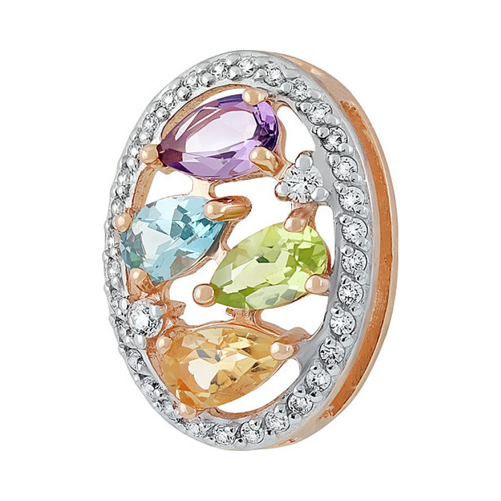 Золотая подвеска с полудрагоценными вставками и фианитом № 135530