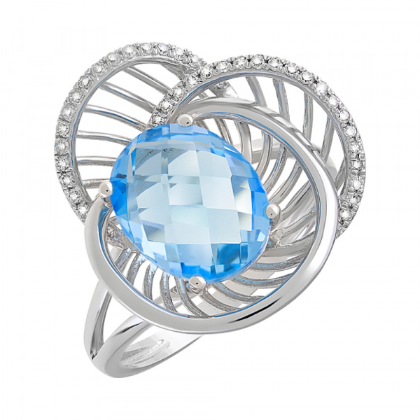 Золотое кольцо с бриллиантом и топазом № 116769