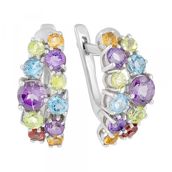 Серебряные серьги с полудрагоценными вставками № 124398