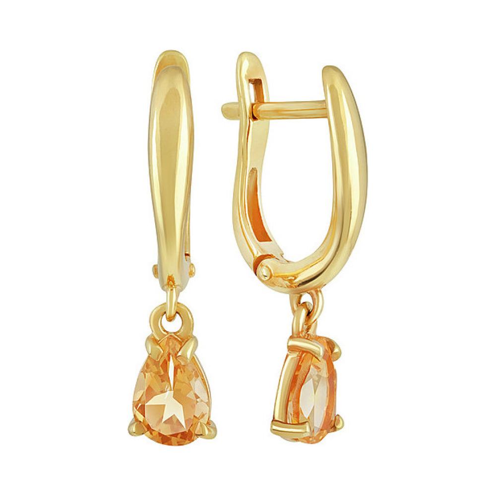 Серебряные серьги с цитрином и золотым покрытием № 133930