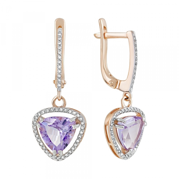 Золотые серьги с аметистом и фианитом № 119992