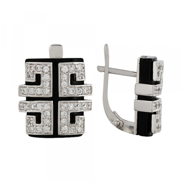 Серебряные серьги с агатом и фианитом № 100821