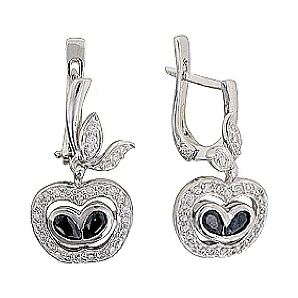 Серебряные серьги с сапфиром и фианитом № 67670