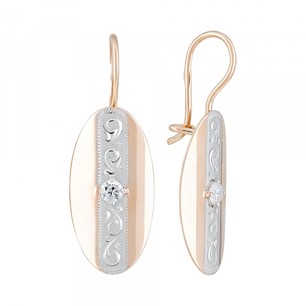 Золотые серьги с фианитом и алмазкой № 124287