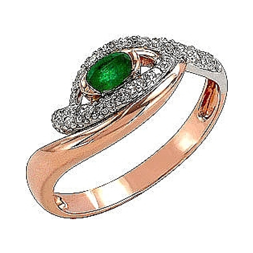 Золотое кольцо с бриллиантом и изумрудом № 74536