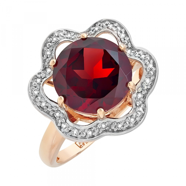 Золотое кольцо с гранатом и фианитом № 104677