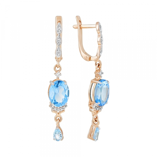 Золотые серьги с топазом и фианитом № 119436