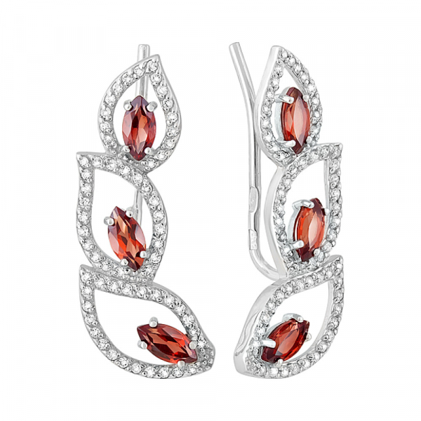 Серебряные серьги с гранатом и фианитом № 126941