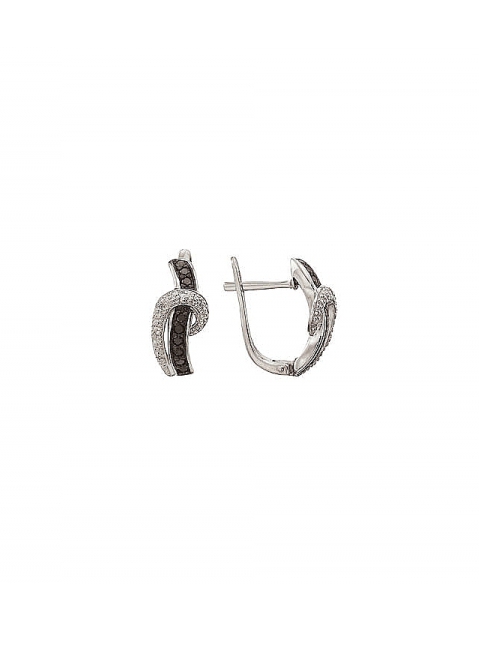 Золотые серьги с чёрными и белыми бриллиантами № 7259