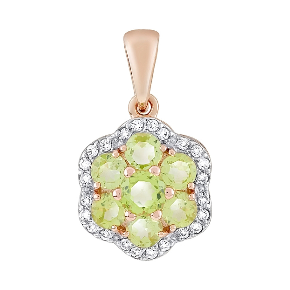 Золотая подвеска с хризолитом и фианитом № 118271