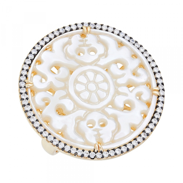 Серебряное кольцо с перламутром, фианитом и золот. покрытием № 118154