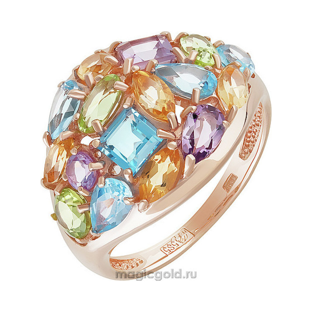 Золотое кольцо с полудрагоценными вставками  № 141819