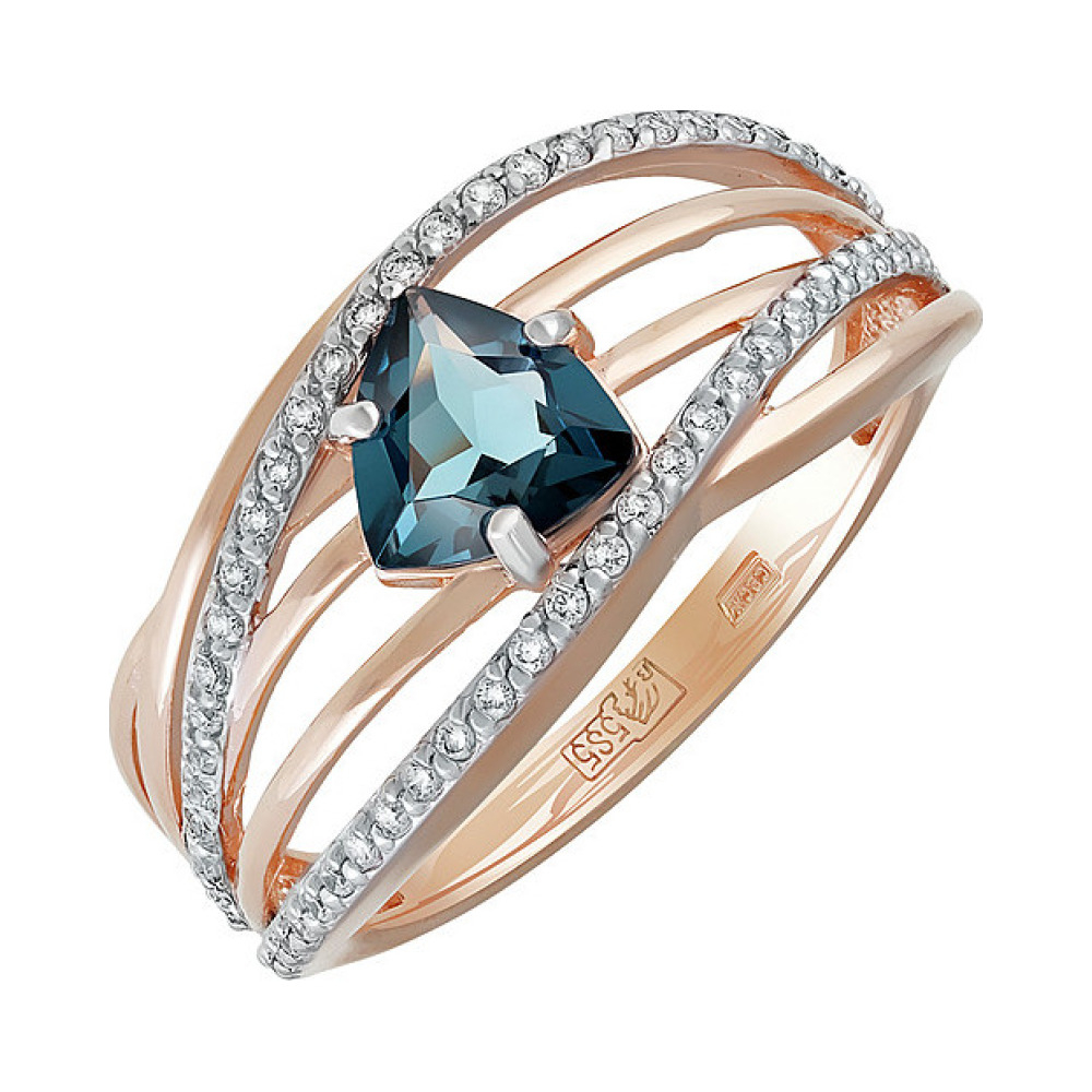 Золотое кольцо с топазом и фианитом № 134463