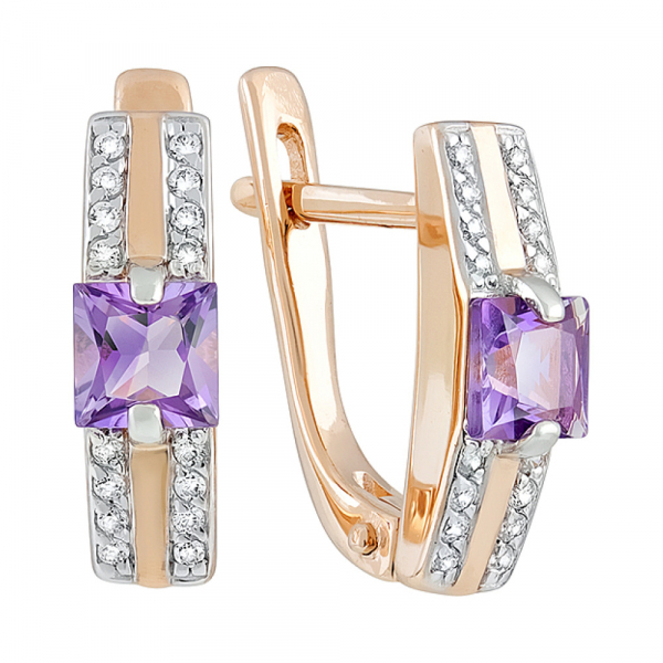 Золотые серьги с аметистом и фианитом № 128700