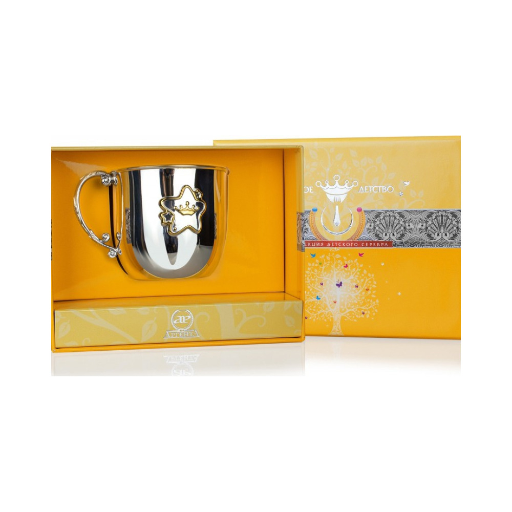 Серебряная детская кружка «Звезда» с позолотой