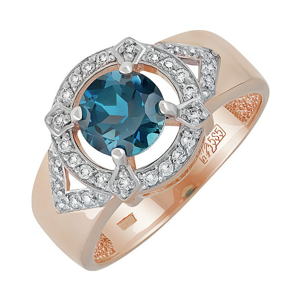 Золотое кольцо с топазом и фианитом № 137521