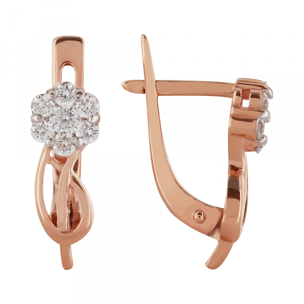 Золотые серьги с бриллиантом № 100030