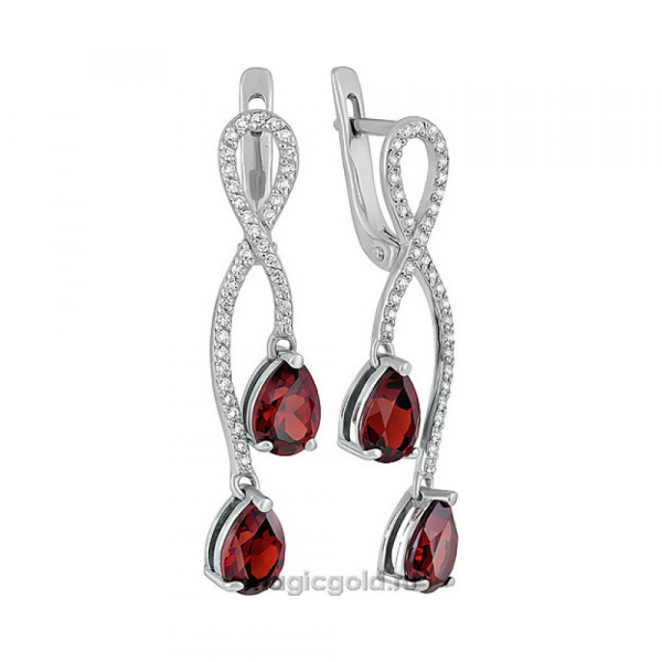 Серебряные серьги с гранатом и фианитом № 135306