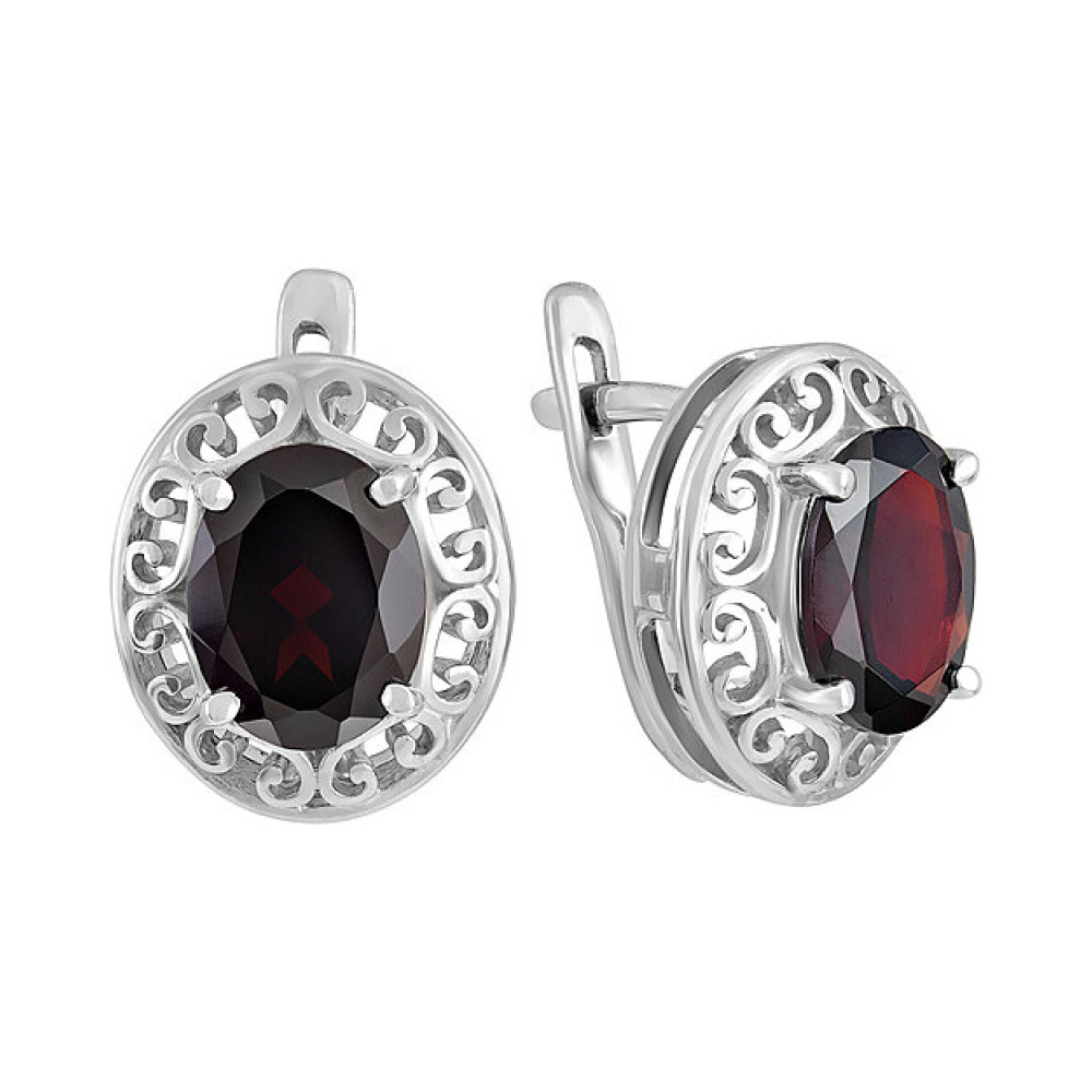 Серебряные серьги с гранатом № 77541