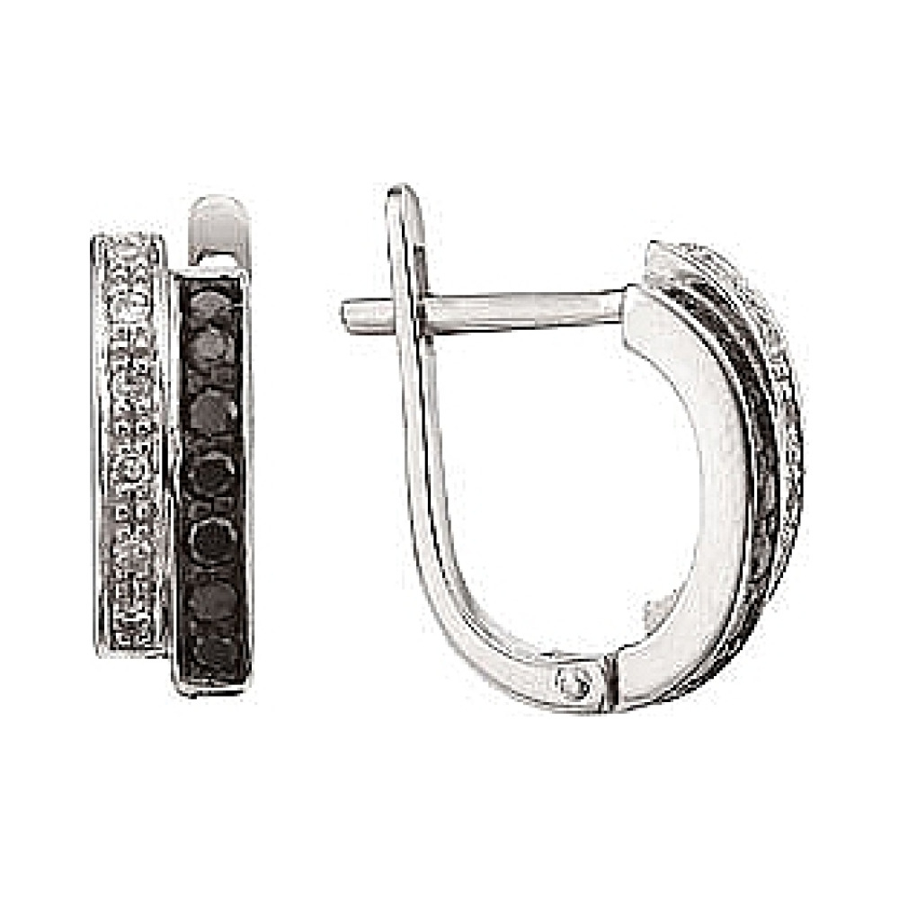 Золотые серьги с чёрными и белыми бриллиантами № 3565