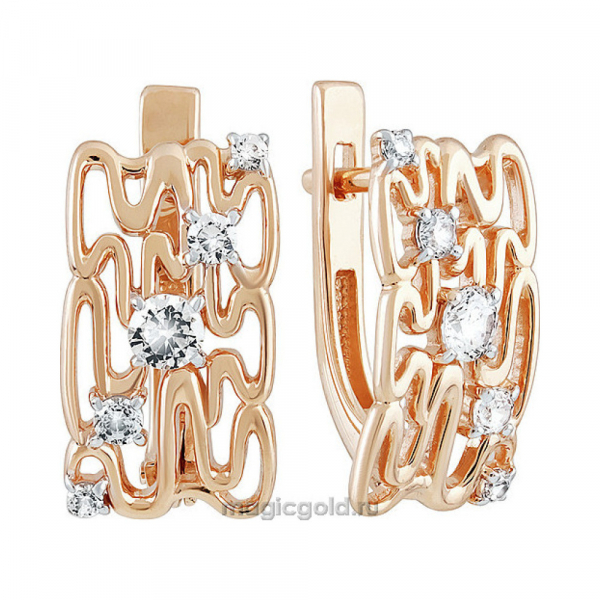 Золотые серьги с фианитом № 137424