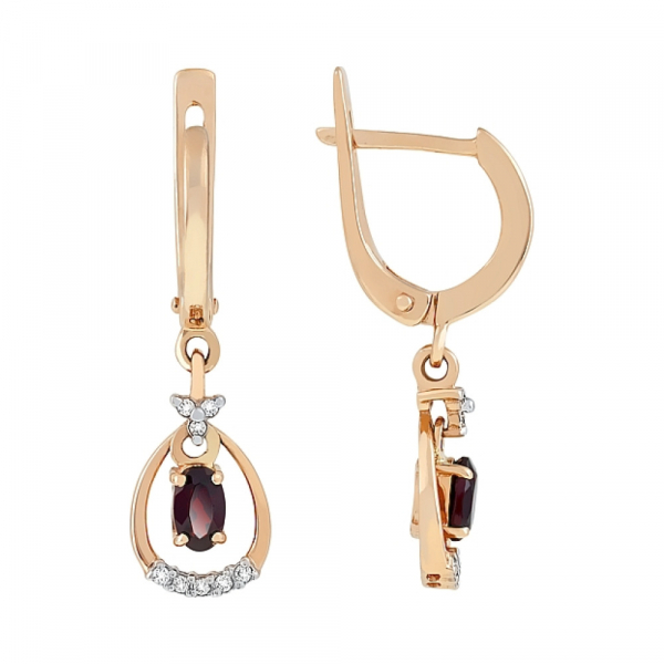 Золотые серьги с гранатом и фианитом № 53104