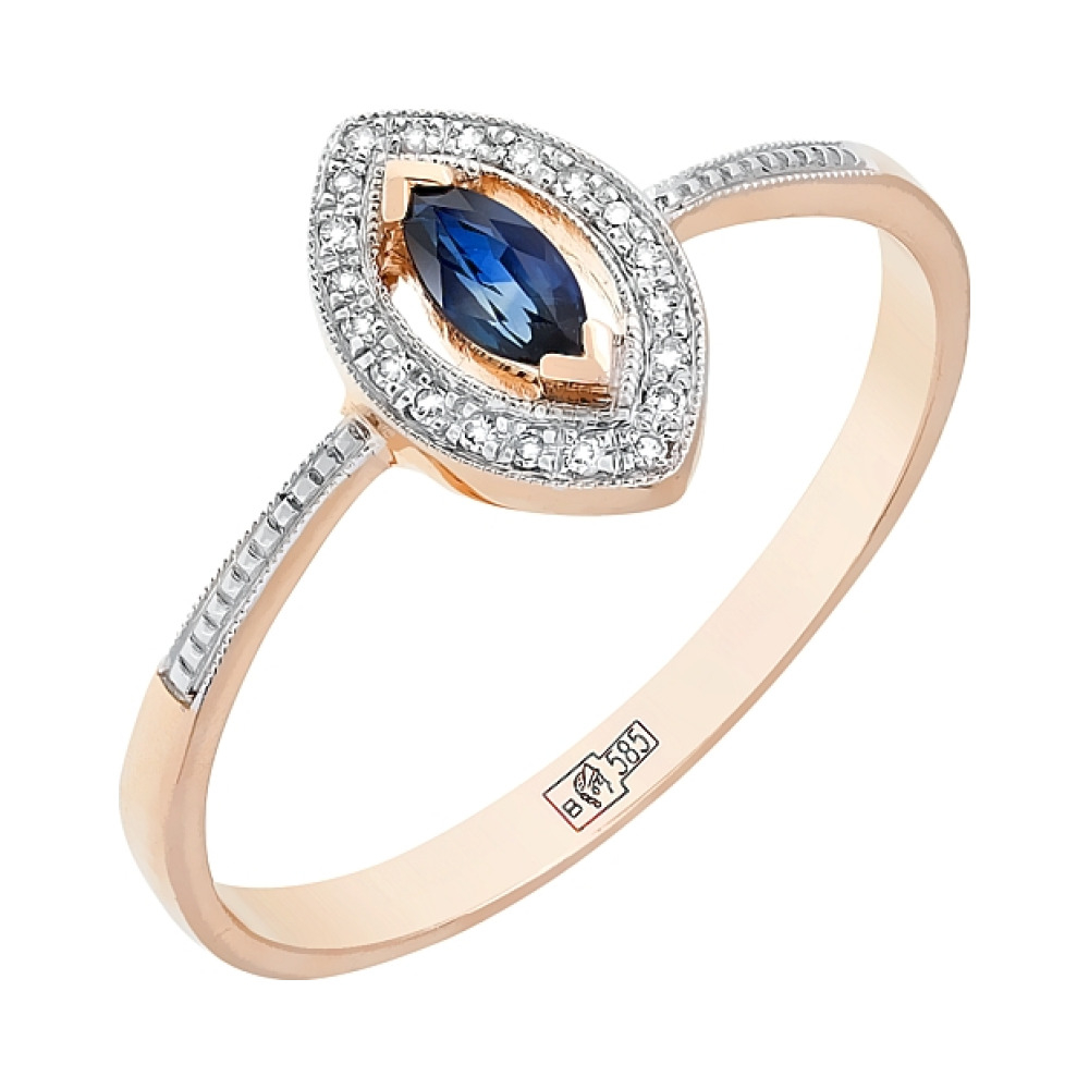 Золотое кольцо с бриллиантами и сапфиром № 107109