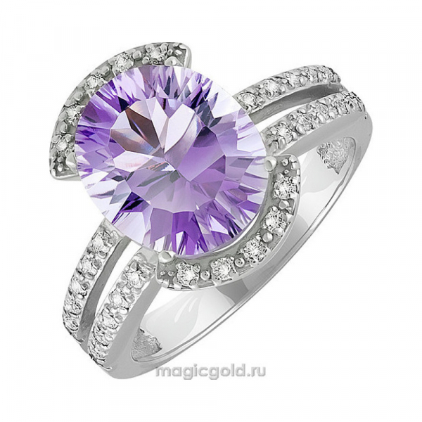 Серебряное кольцо с аметистом и фианитом № 138887