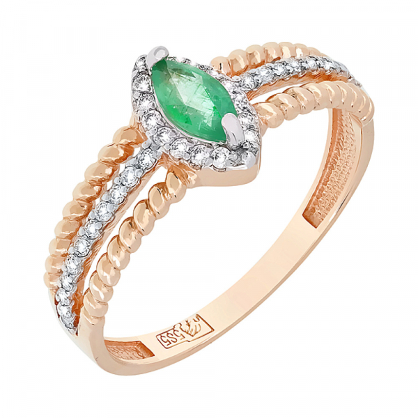 Золотое кольцо с бриллиантом и изумрудом № 118295