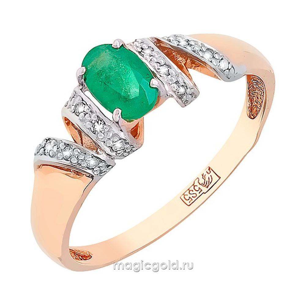 Золотое кольцо с изумрудом и фианитом № 118202