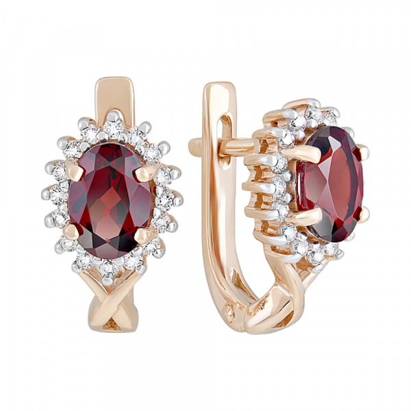 Золотые серьги с гранатом и фианитом № 126323