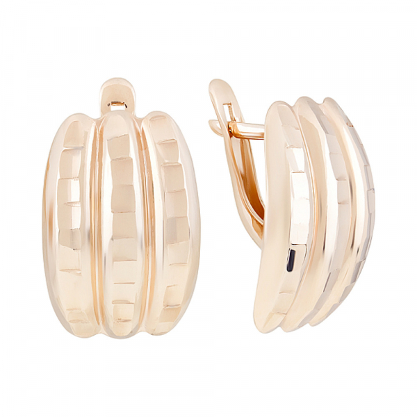 Золотые серьги без камня с алмазкой № 126732