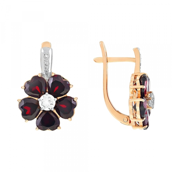 Золотые серьги с гранатом и фианитом № 51763