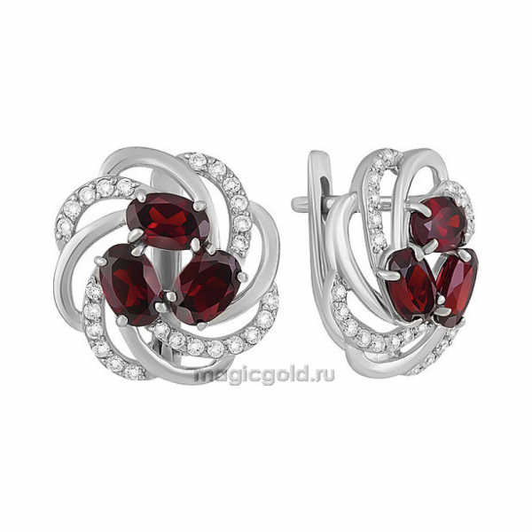 Серебряные серьги с гранатом и фианитом № 136572
