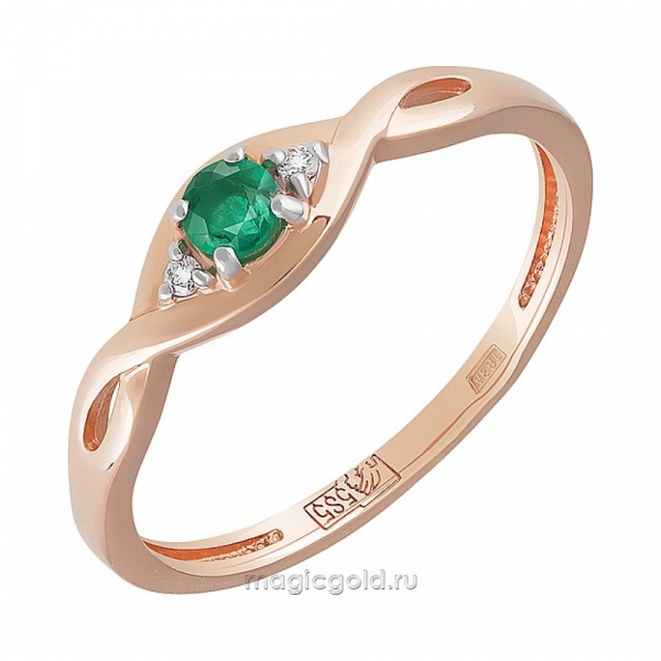 Золотое кольцо с бриллиантом и изумрудом № 167101