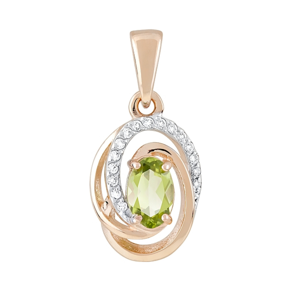 Золотая подвеска с хризолитом и фианитом № 120057