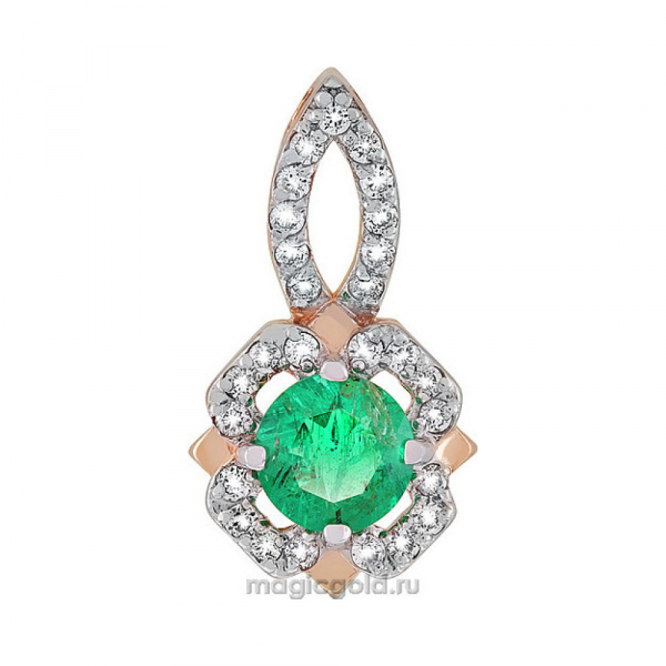 Золотая подвеска с бриллиантом и изумрудом № 119132
