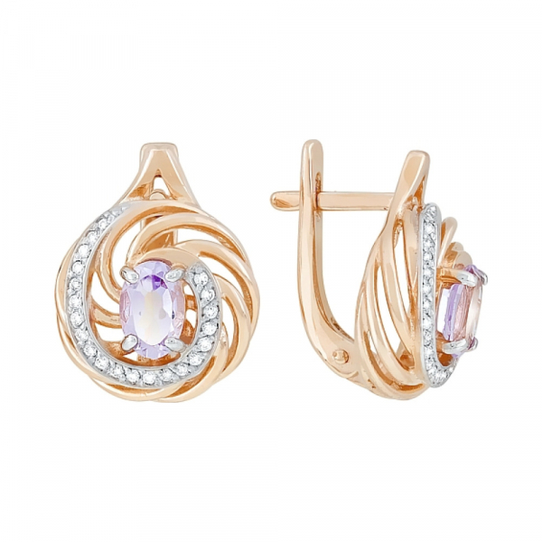 Золотые серьги с аметистом и фианитом № 118935