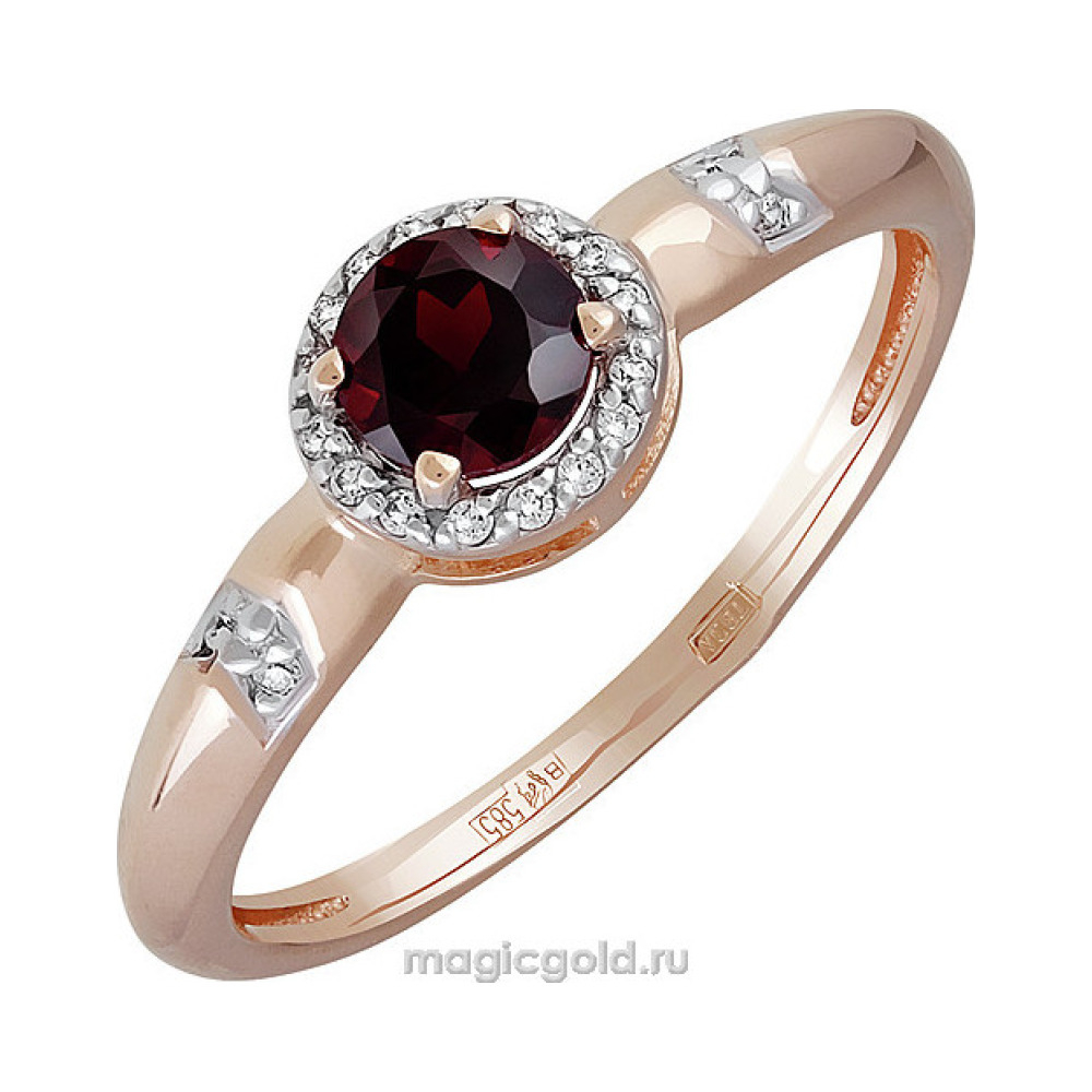 Золотое кольцо с гранатом и фианитом № 141343