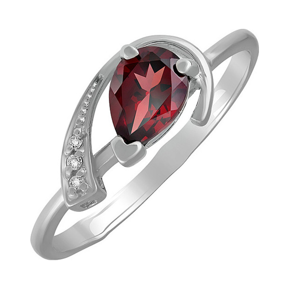 Серебряное кольцо с гранатом и фианитом № 132761