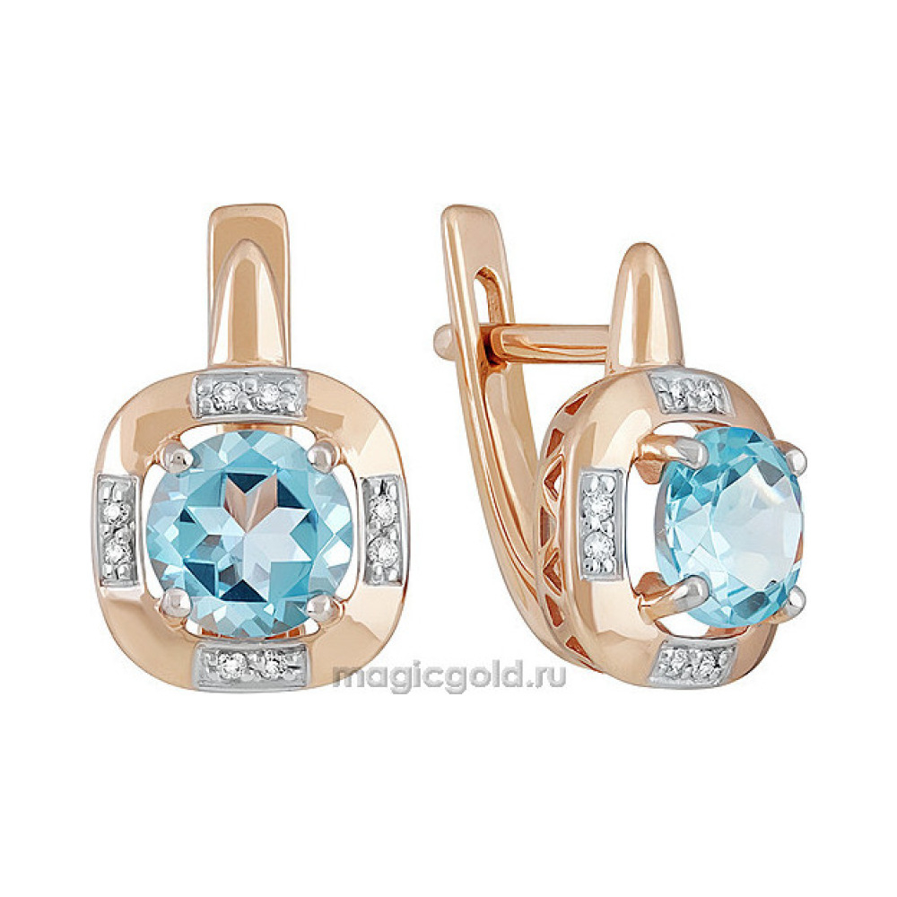 Золотые серьги с топазом и фианитом № 139081